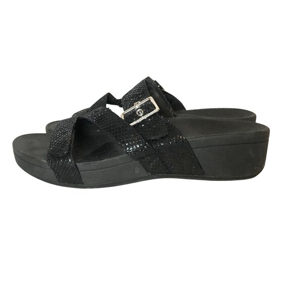 Vionic Womens Black Slide Sandals Size 10 Snake Print Adjustable Straps - Picture 4 of 8